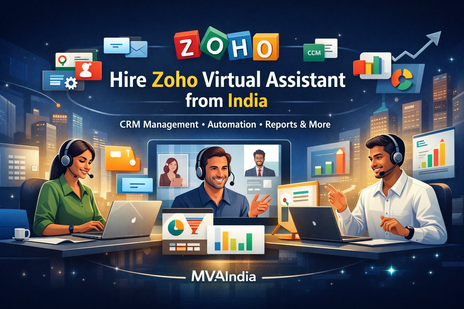 Hire Zoho Virtual Assistant from India for Zoho CRM management, automations, reporting and support – MVAIndia